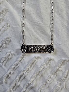 Tipi Mama Necklace Silver Tone Floral Pendant Necklace